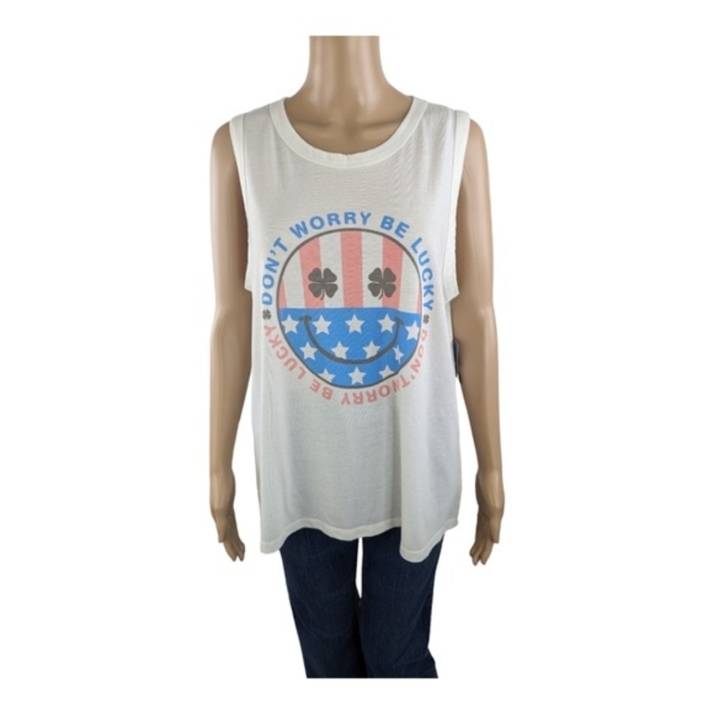 Lucky Brand Don't Worry Be Lucky Muscle Tank L